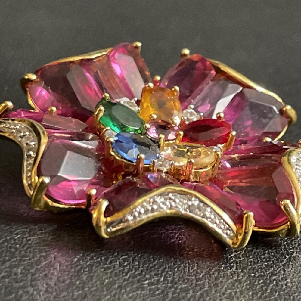 NOLAN MILLER Enhancer Pendant Jubilant Multi Color Flower Gold Tone Rhinestone - Picture 4 of 9